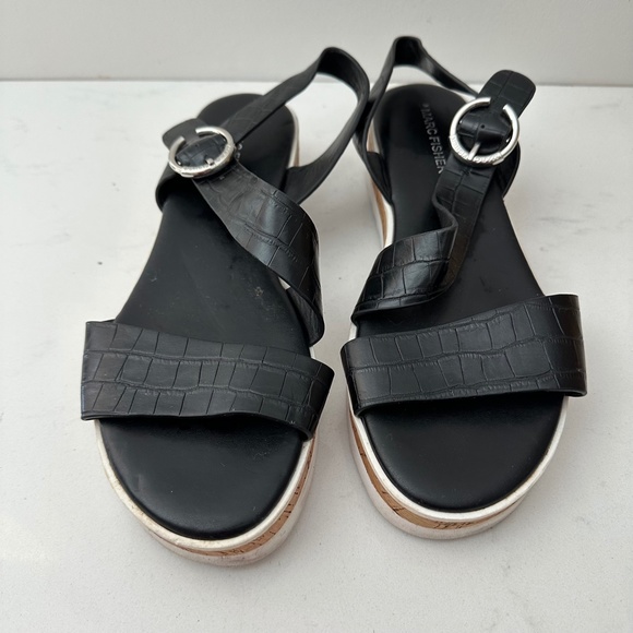 Marc Fisher Black Croc Embossed Platform Sandals - Picture 5 of 7